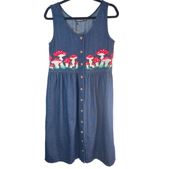 Dangerfield Size 10 Denim Mushroom Print Dress NWT - Picture 1 of 16
